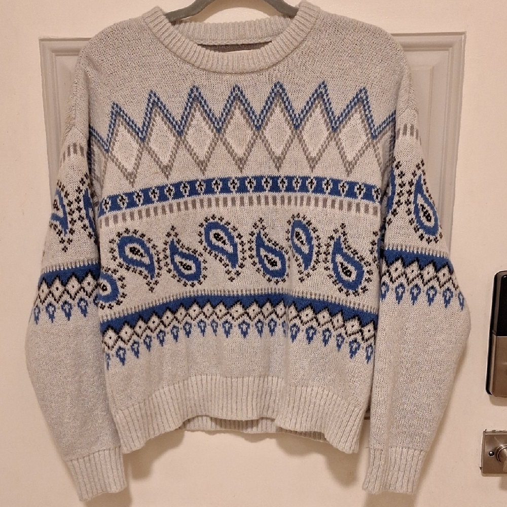 Lucky Brand Cream and Blue Sweater